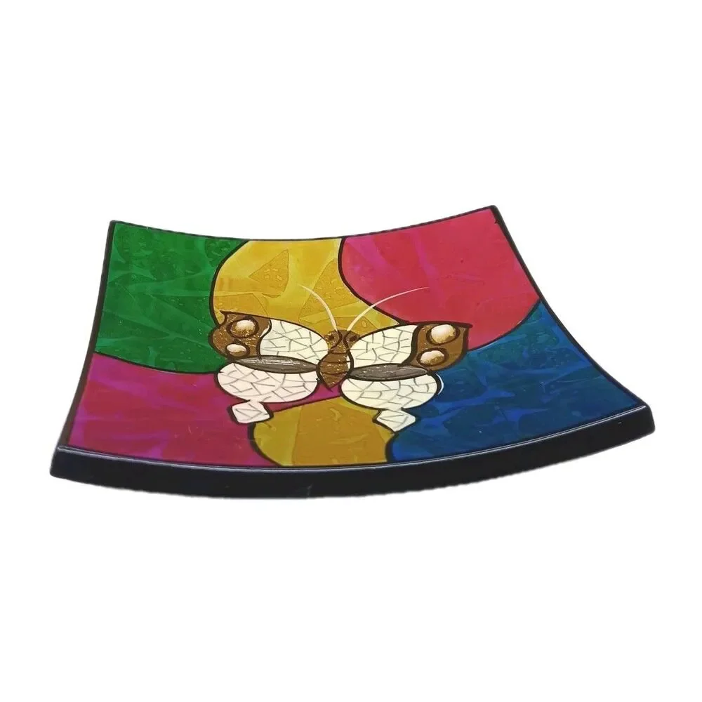 Butterfly Inlaid Laquer Trinket Dish Multicolor 4